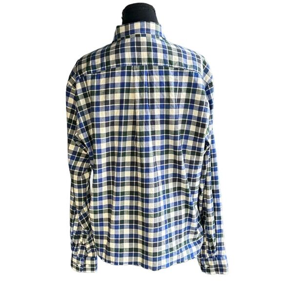 Uniqlo Flannel Raw Hem Button Down Size L Check Blue Black Casual Cotton - Picture 3 of 9